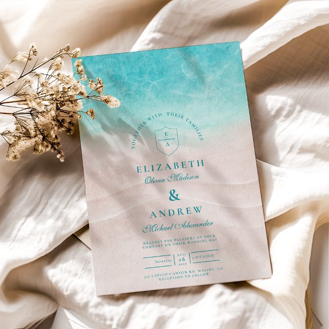 Convite Casamento de Praia Tropical de Watercolor (Criador carregado)