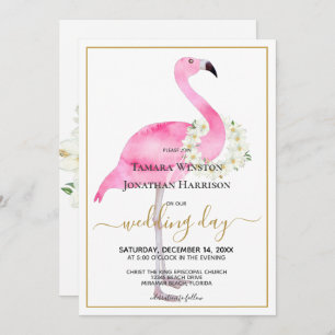 Convite Casamento de Praia Tropical Rosa Flamingo Magnolia