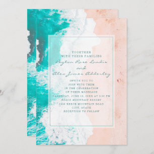 Convite Casamento de Praia Tropical Teal White Ocean Beach