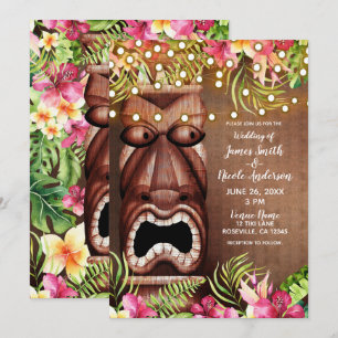 Convite Casamento de praia Wooden Hawaiian Tiki Luau Summe