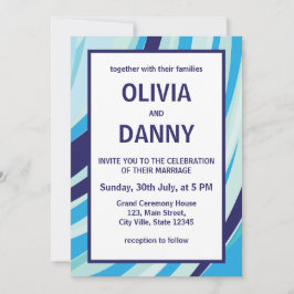 Convite Casamento de praias Abstrato Azul de Greve de Band