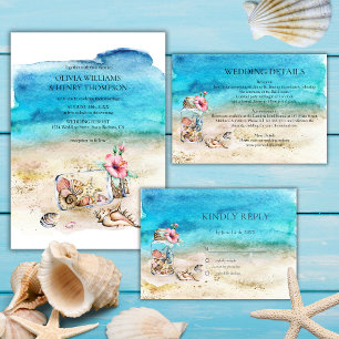 Convite Casamento de Praias com Estrelas de Aquarelas e Co