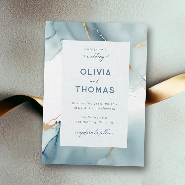 Convite Casamento de Praias do Teal Elegante Azul Moderno  (dusty blue teal beach wedding invitation modern simple frame elegant bohemian boho chic romantic)