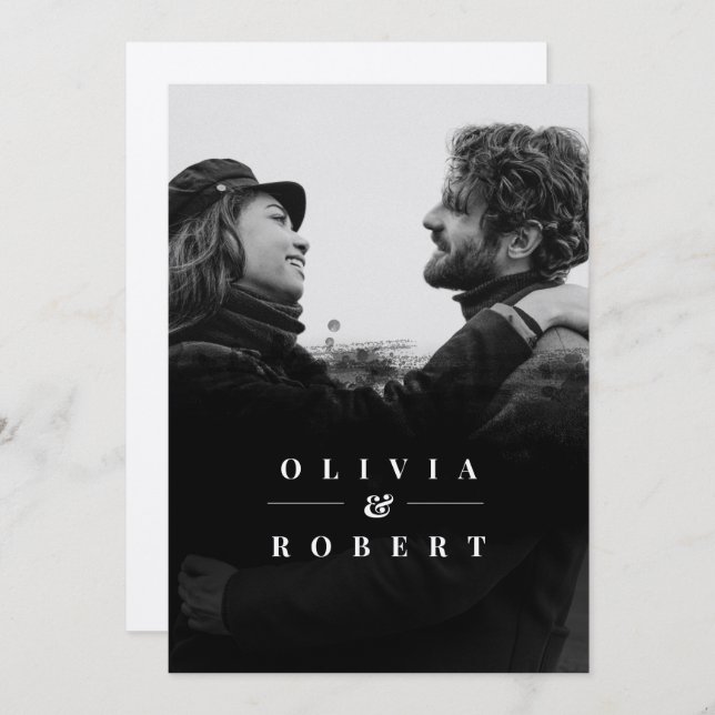 Convite Casamento de prata Abstrato preto com foto persona (Frente/Verso)