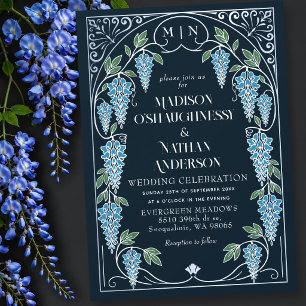 Convite Casamento de Prata Art Nouveau com Wisteria Azul