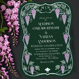 Convite Casamento de Prata Art Nouveau com Wisteria Rosa