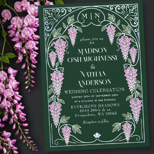Convite Casamento de Prata Art Nouveau com Wisteria Rosa