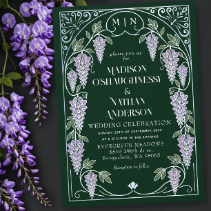 Convite Casamento de Prata Art Nouveau com Wistéria Roxa