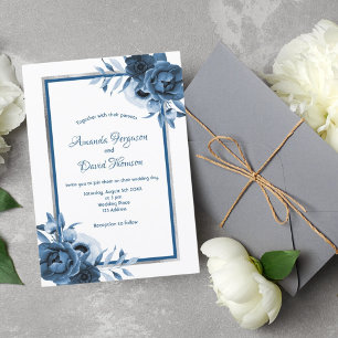 Convite Casamento de prata branca azul clássico