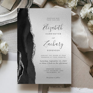 Convite Casamento de Prata de Agata Negra Moderna