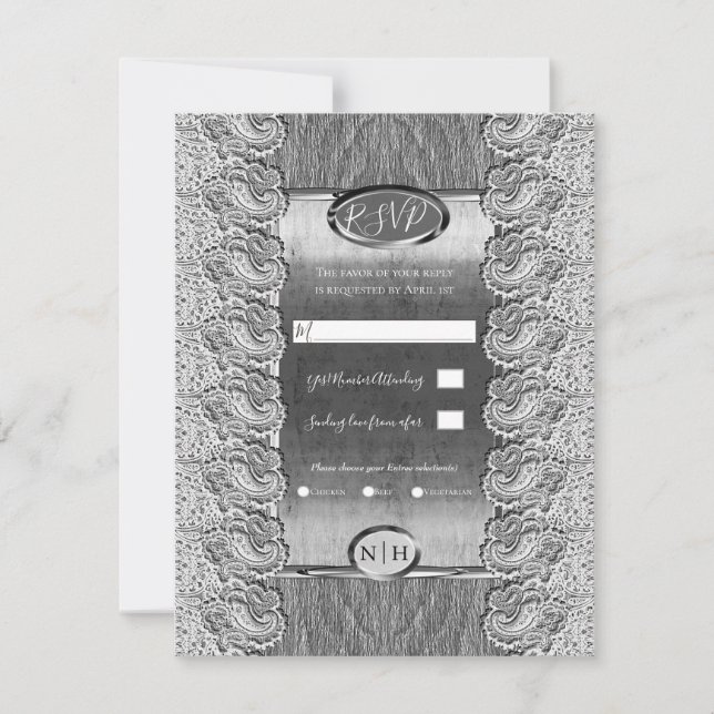 Convite Casamento de Prata de Madeira com Cinza de rendas  (Frente)