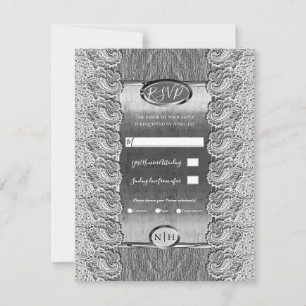 Convite Casamento de Prata de Madeira com Cinza de rendas 