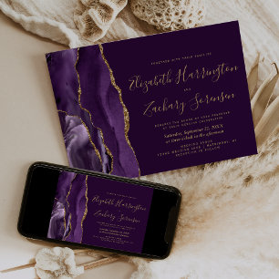 Convite Casamento de Prata Dourada Roxo Moderno