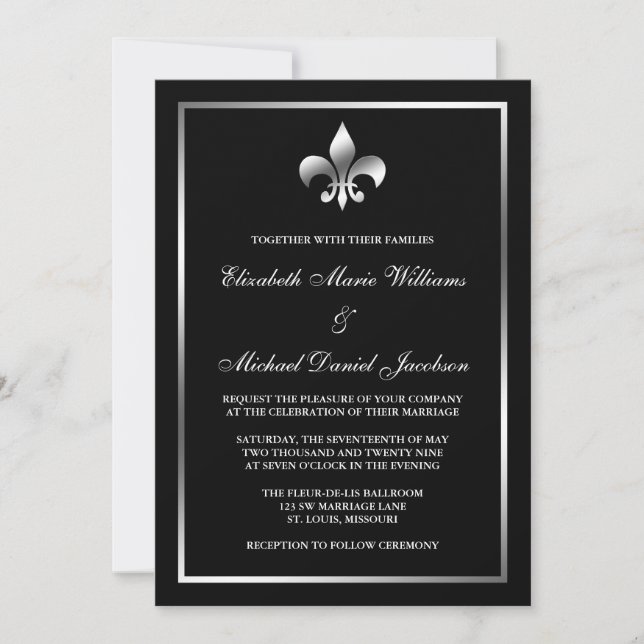 Convite Casamento de Prata e Fleur de Lis (Frente)