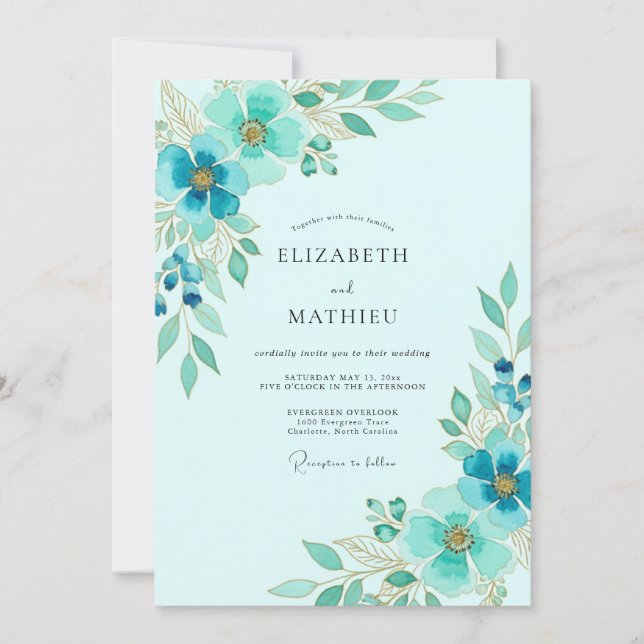 Convite Casamento de Primavera Aquático Etéreo (Frente)