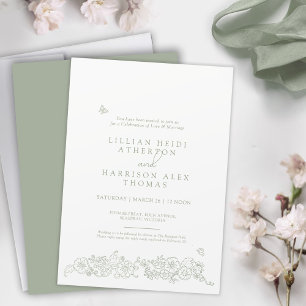 Convite Casamento de primavera arte desenhada à mão em ver