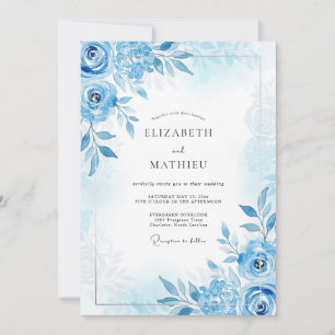 Convite Casamento de Primavera Azul Azure Pintado à Mão