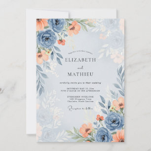 Convite Casamento de primavera azul desbotado sedutor