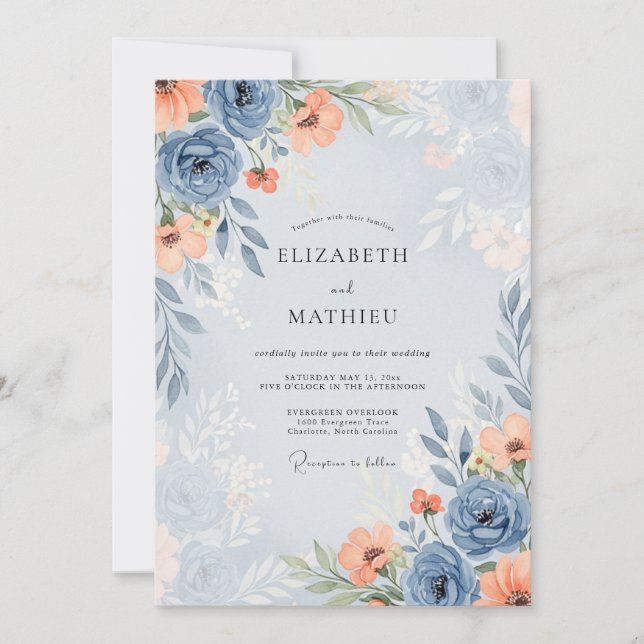 Convite Casamento de primavera azul desbotado sedutor (Frente)