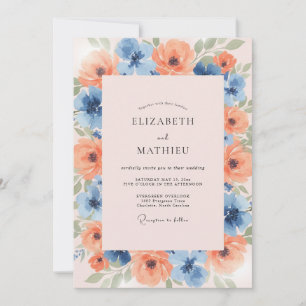 Convite Casamento de Primavera Azul Empoeirado e Jubiloso