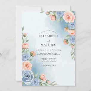 Convite Casamento de Primavera Azul Empoeirado Pintado à M