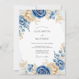 Convite Casamento de Primavera Azul Empoeirado Refinado