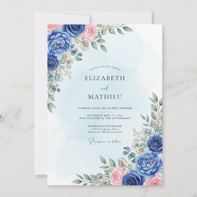 Convite Casamento de Primavera Azul-Marinho Vibrante (Frente)