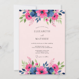 Convite Casamento de Primavera Azul Naval Elegante