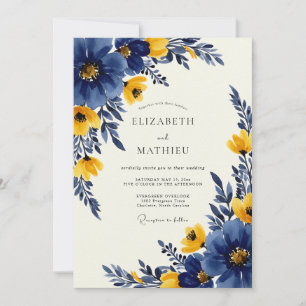 Convite Casamento de Primavera Azul Naval Ousado