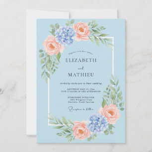 Convite Casamento de Primavera Azul Pó Exquisito