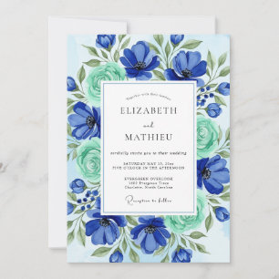 Convite Casamento de Primavera Azul Real Pintado