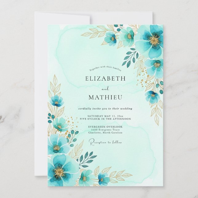 Convite Casamento de Primavera Botânico Aquático Etéreo (Frente)