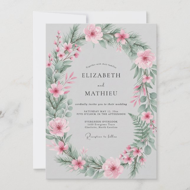 Convite Casamento de Primavera Botânico Rosa (Frente)