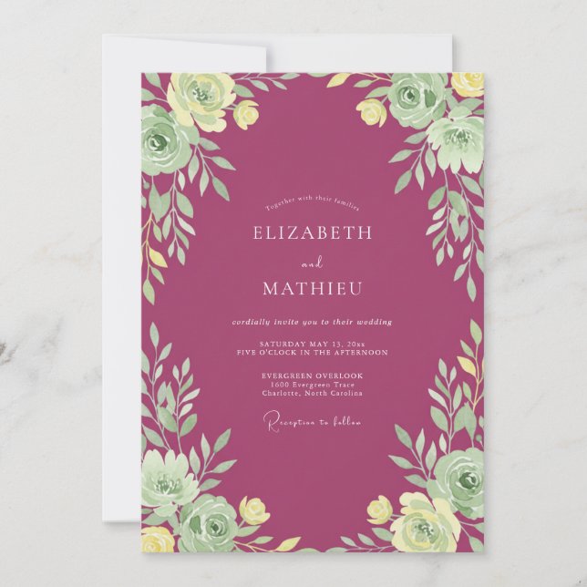 Convite Casamento de Primavera Brilhante Magenta (Frente)