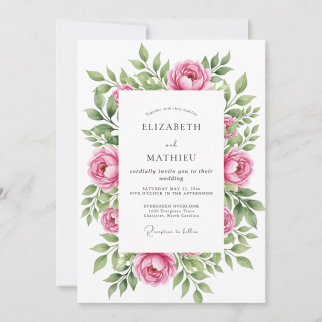 Convite Casamento de Primavera Cativante Rosa (Frente)