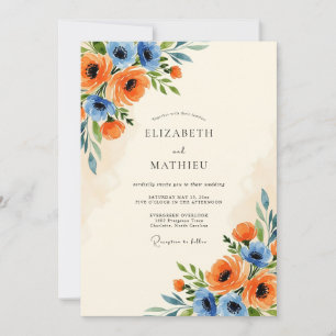 Convite Casamento de Primavera Cênico Azul Tangerina Centá