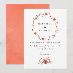 Convite Casamento de primavera com aquarela de flores silv