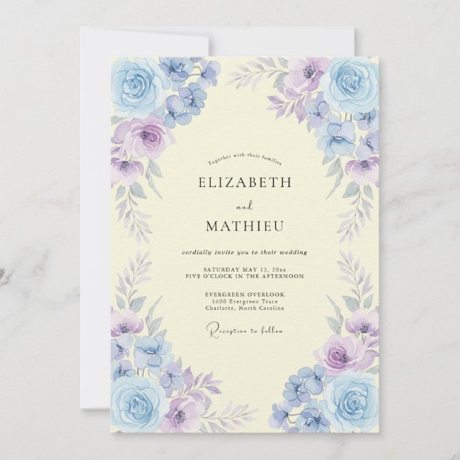 Convite Casamento de Primavera com Aquarela Luminosa de La (Frente)