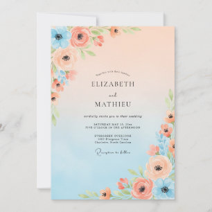 Convite Casamento de Primavera com Aquarela Poética de Pês