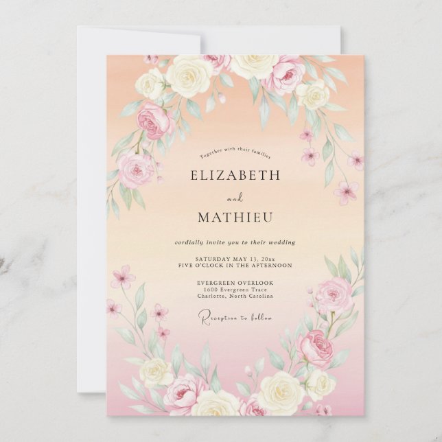 Convite Casamento de Primavera com Aquarela Radiante de Pê (Frente)