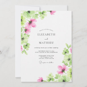 Convite Casamento de Primavera com Aquarela Rosa
