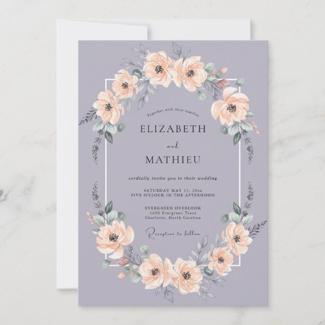 Convite Casamento de Primavera com Aquarela Suave de Lavan (Frente)