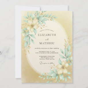 Convite Casamento de Primavera com Brilho de Champanhe