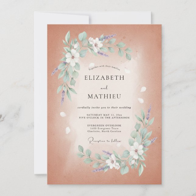 Convite Casamento de Primavera com Brilho de Cobre (Frente)