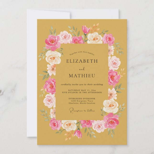 Convite Casamento de Primavera com Brilho Dourado (Frente)