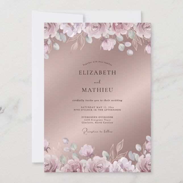 Convite Casamento de Primavera com Brilho em Rose Gold (Frente)