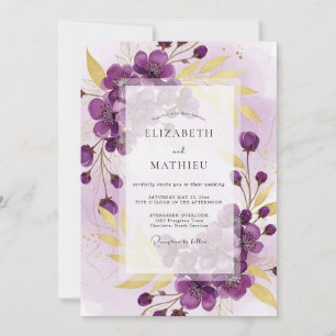 Convite Casamento de Primavera com Brilho Roxo