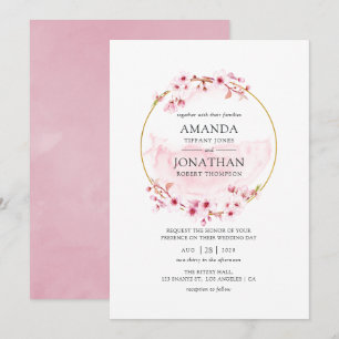 Convite Casamento de Primavera com Flor de Cerejeira Rosa