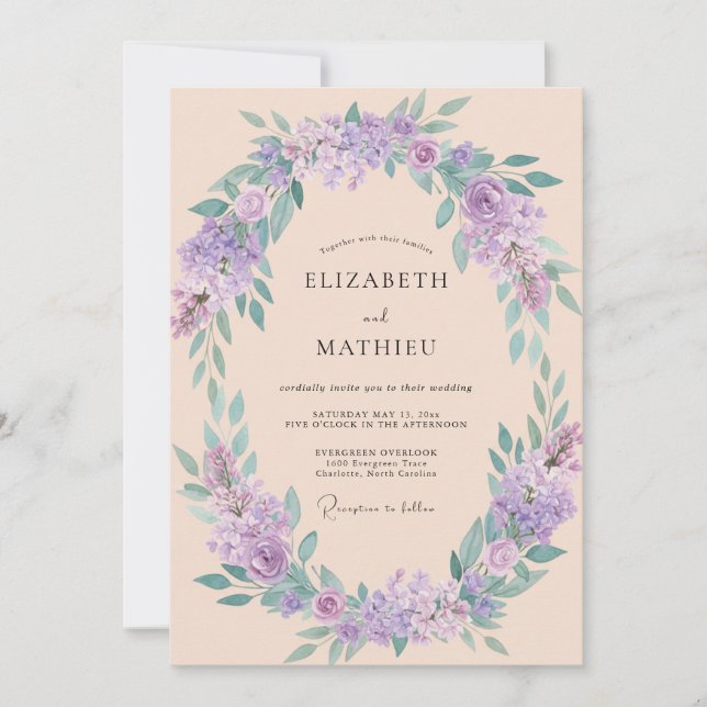 Convite Casamento de Primavera com Flor de Lavanda (Frente)