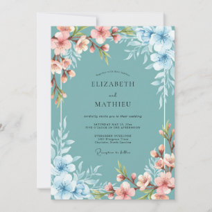 Convite Casamento de Primavera com Flor de Serenidade Azul